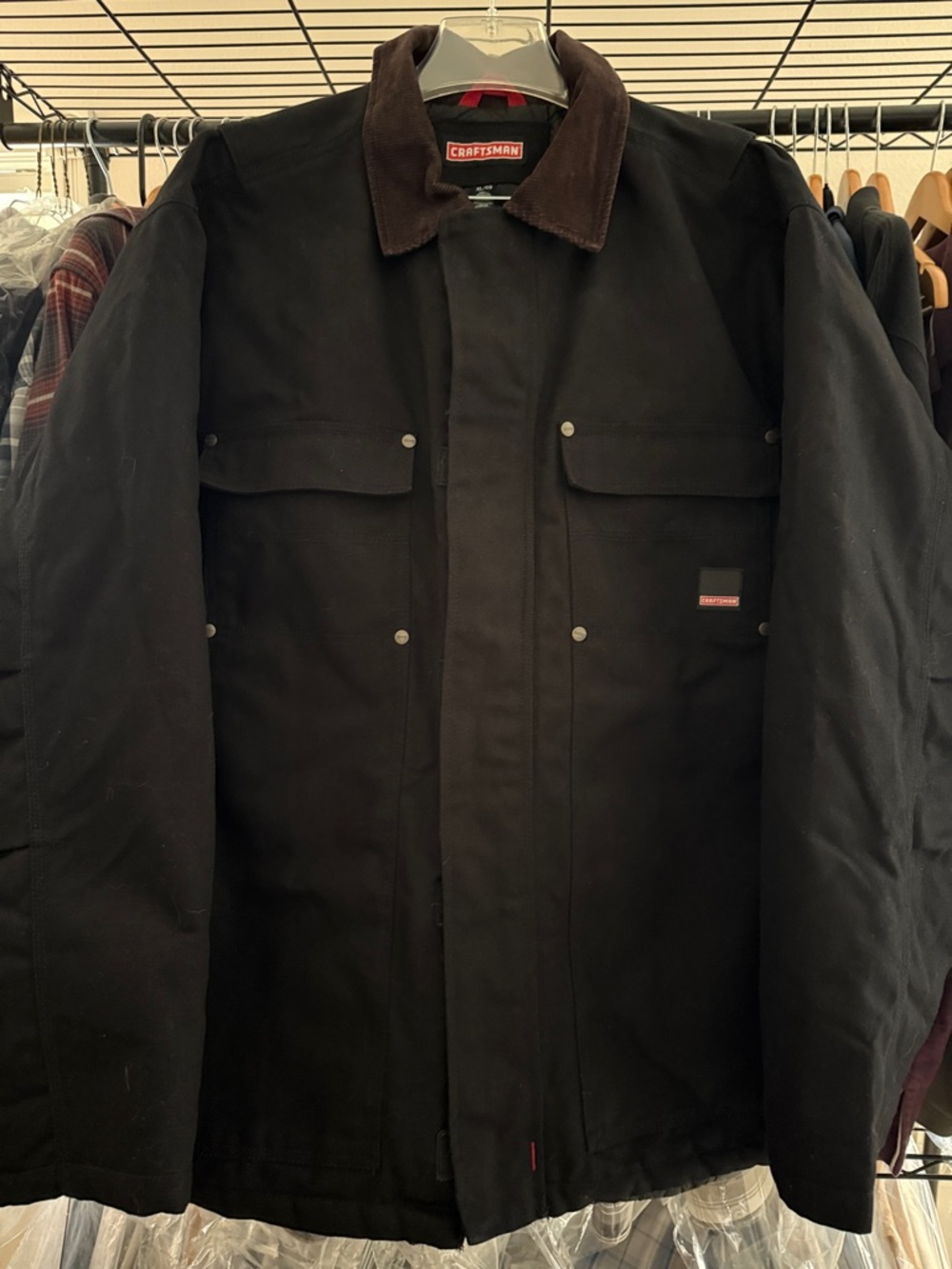 Craftsman Black Work Jacket with Brown Corduroy Collar Size XL 90409